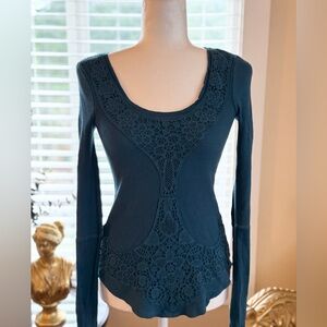Free People Deep Teal Long Sleeve Top